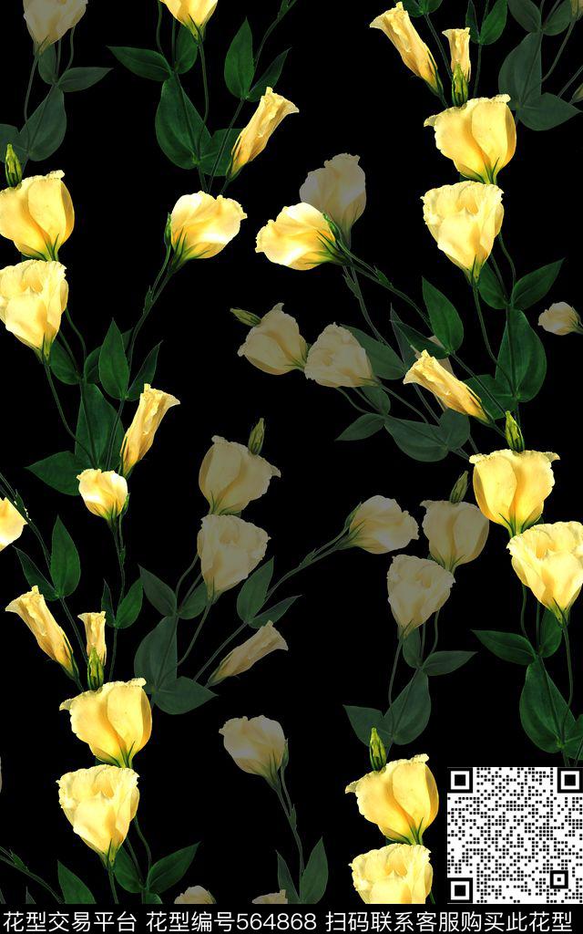 花朵黄花玉兰花数码印花华亿平台下载（图片编号: 564868） - 瓦栏（Walan）