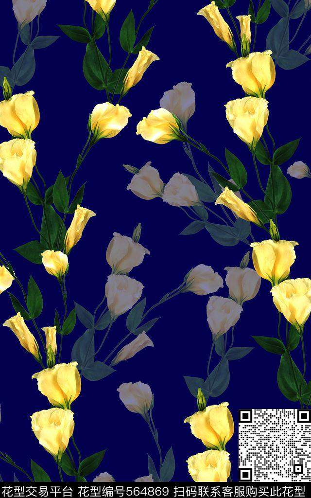 花朵黄花玉兰花数码印花华亿平台下载（图片编号: 564869） - 瓦栏（Walan）