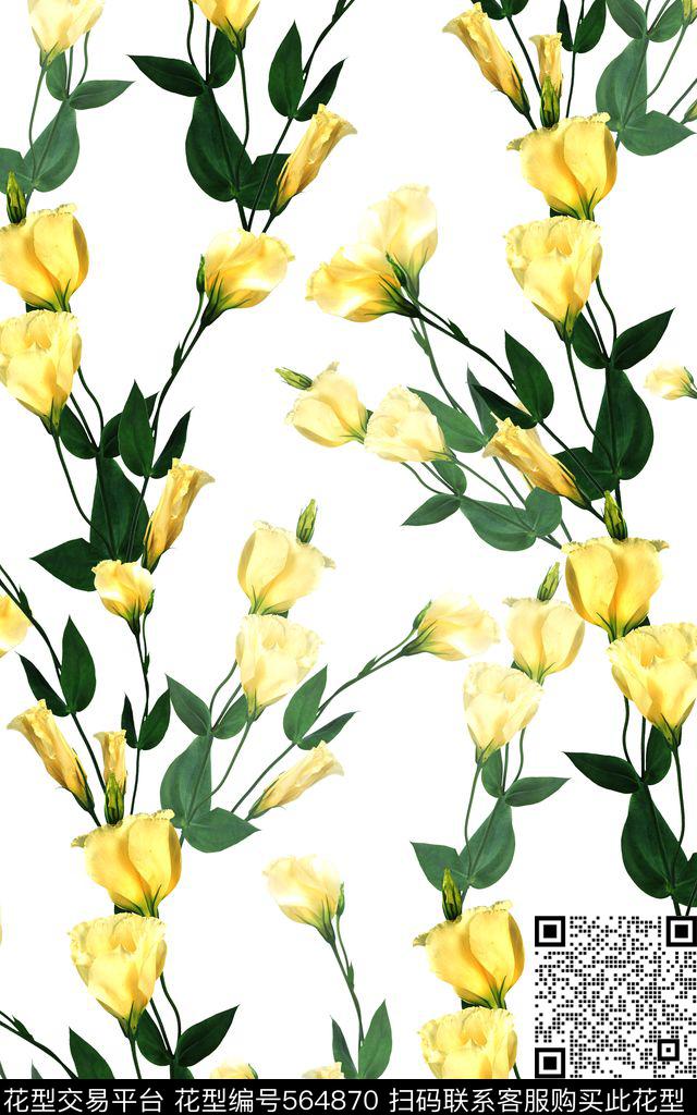 花朵黄花玉兰花数码印花华亿平台下载（图片编号: 564870） - 瓦栏（Walan）