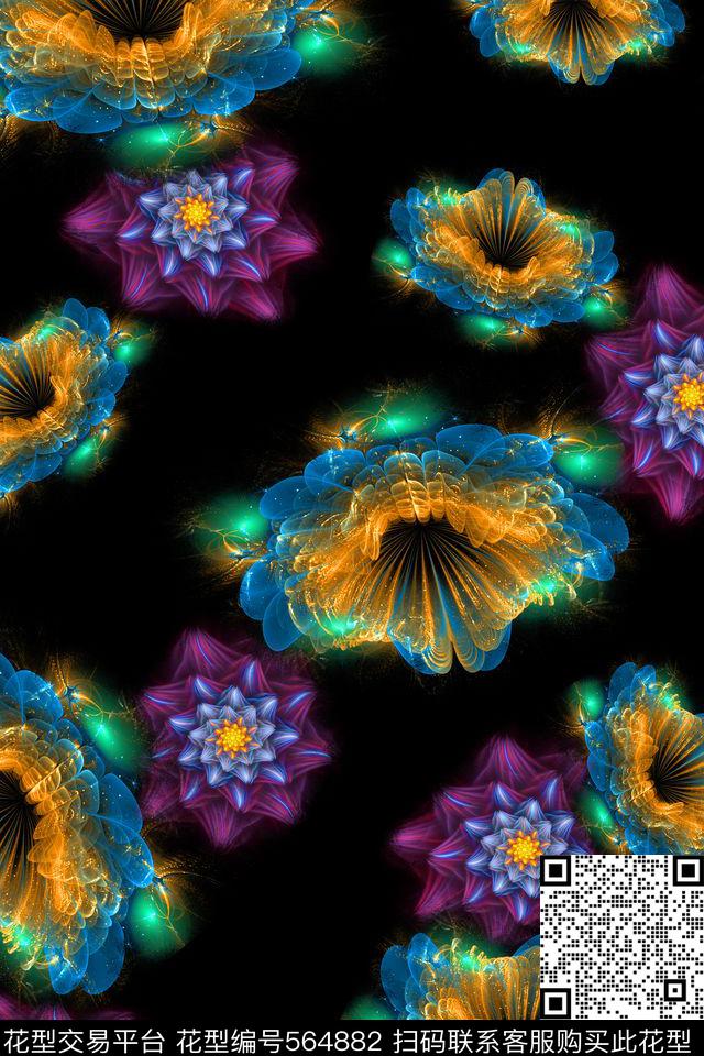 花卉潮流时尚大牌抽象星空游戏花卉数码印花华亿平台下载（图片编号: 564882） - 瓦栏（Walan）