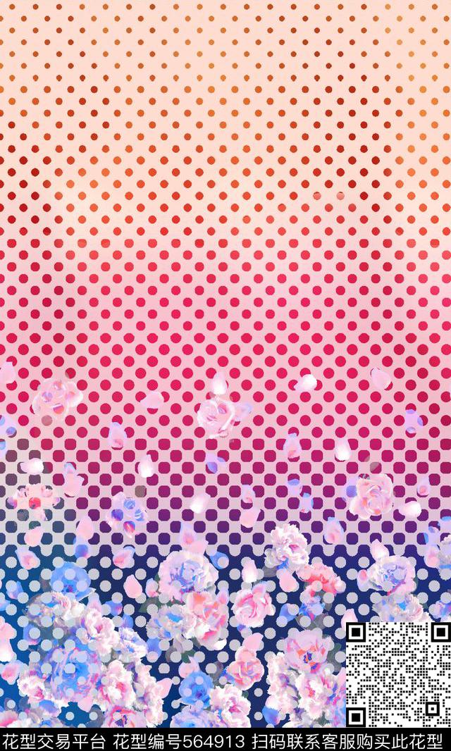 波点花朵渐变花卉定位花数码印花华亿平台下载（图片编号: 564913） - 瓦栏（Walan）