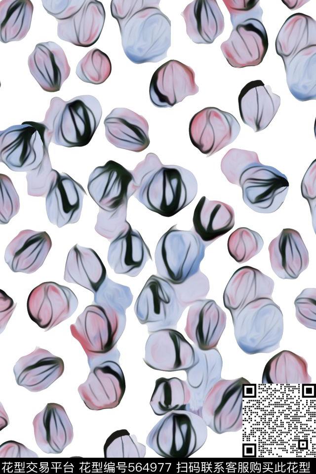 纯色底花瓣线条数码印花华亿平台下载（图片编号: 564977） - 瓦栏（Walan）