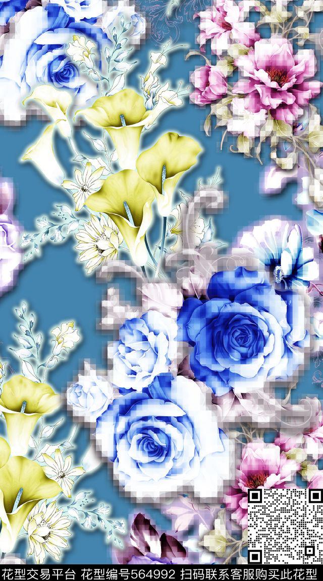 藏青创意纯色数码印花华亿平台下载（图片编号: 564992） - 瓦栏（Walan）