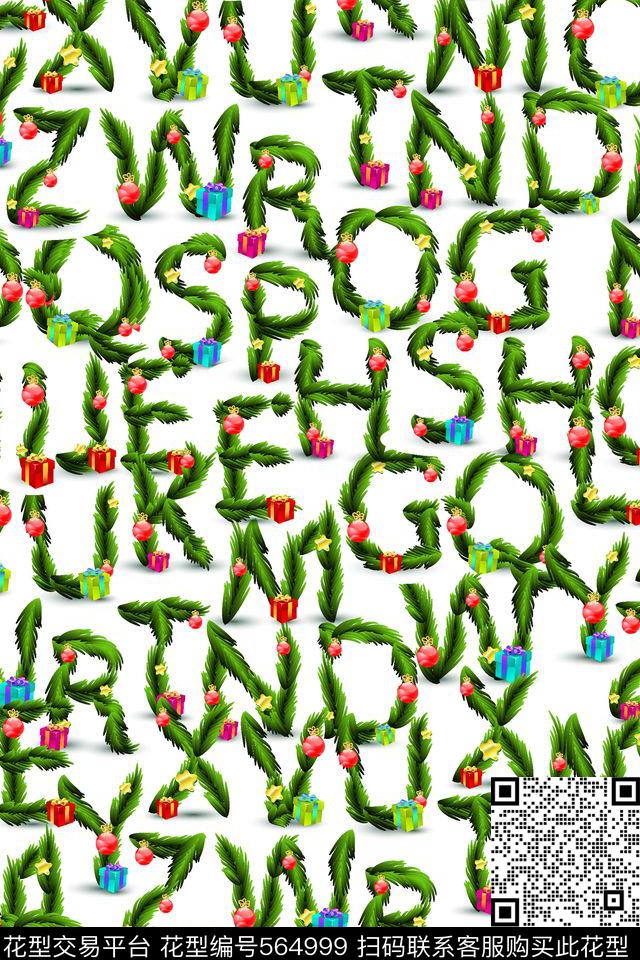 抽象松枝字母数码印花华亿平台下载（图片编号: 564999） - 瓦栏（Walan）