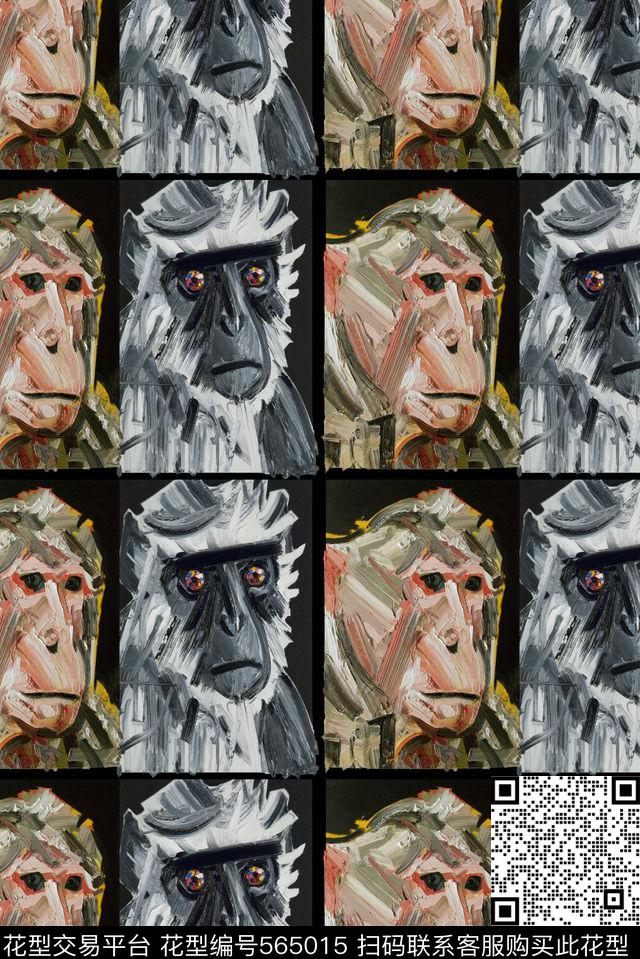 欧美大牌风格猴子复古数码印花华亿平台下载（图片编号: 565015） - 瓦栏（Walan）