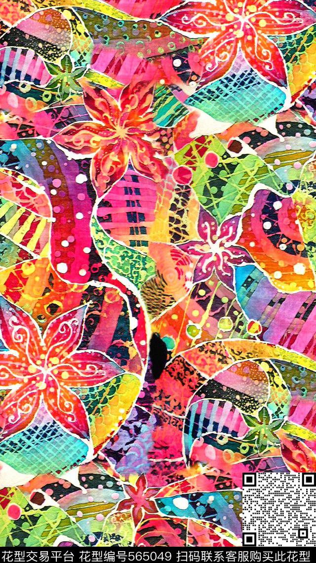抽象粉彩服装复古数码印花华亿平台下载（图片编号: 565049） - 瓦栏（Walan）