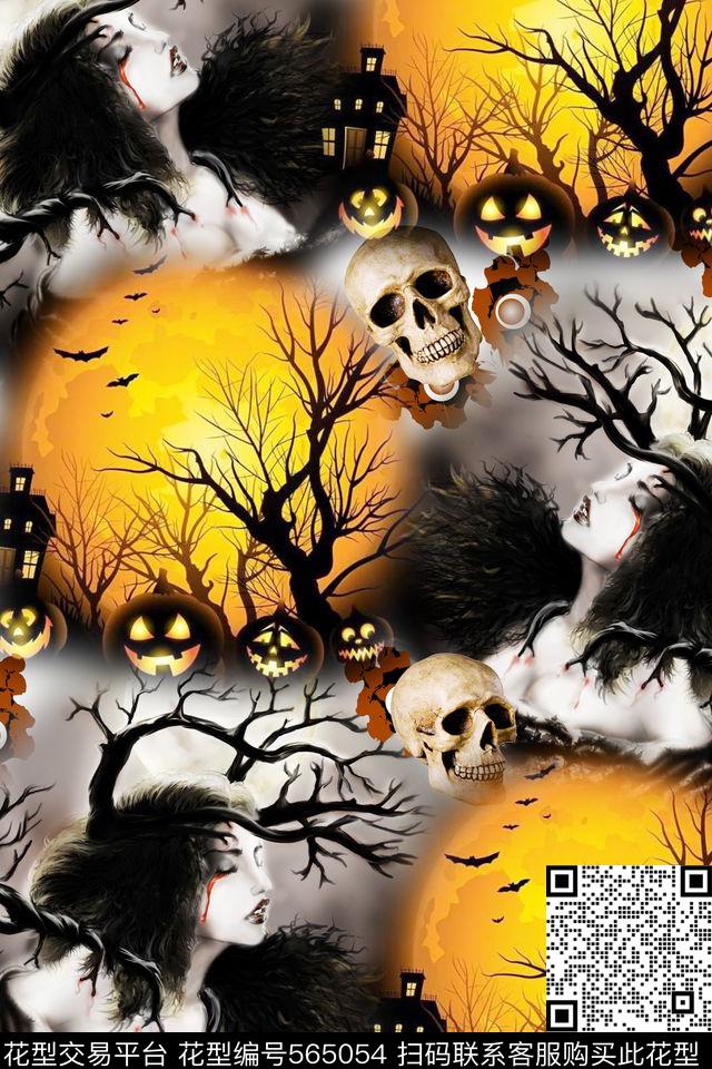 蝙蝠抽象插画骷髅头数码印花华亿平台下载（图片编号: 565054） - 瓦栏（Walan）