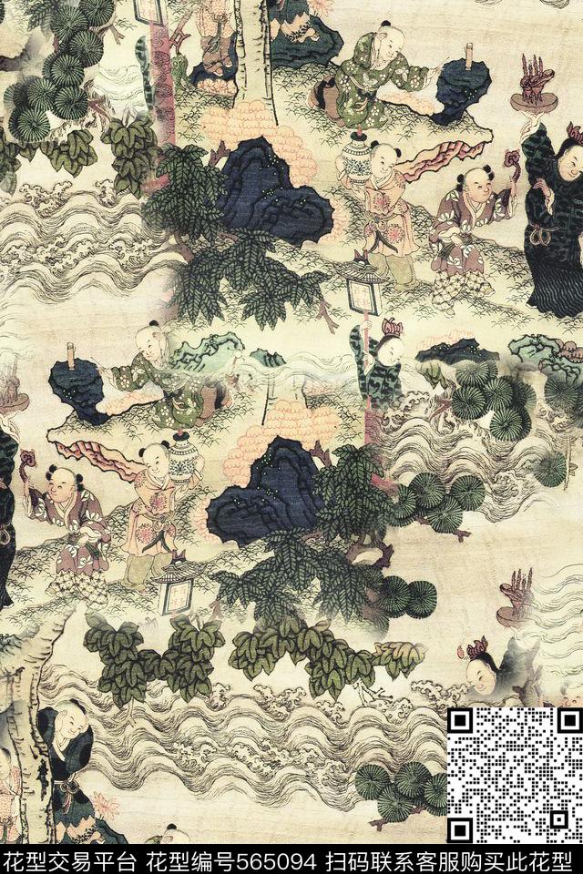女装四方连续中国风数码印花华亿平台下载（图片编号: 565094） - 瓦栏（Walan）