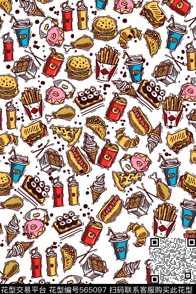 卡通彩绘快餐传统印花华亿平台下载（图片编号: 565097） - 瓦栏（Walan）
