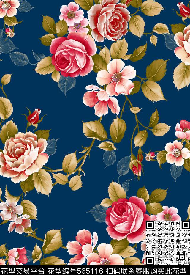 原创手绘玫瑰花数码印花华亿平台下载（图片编号: 565116） - 瓦栏（Walan）