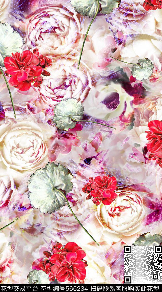 花卉肌理满版渐变服装面料时尚创意数码印花华亿平台下载（图片编号: 565234） - 瓦栏（Walan）