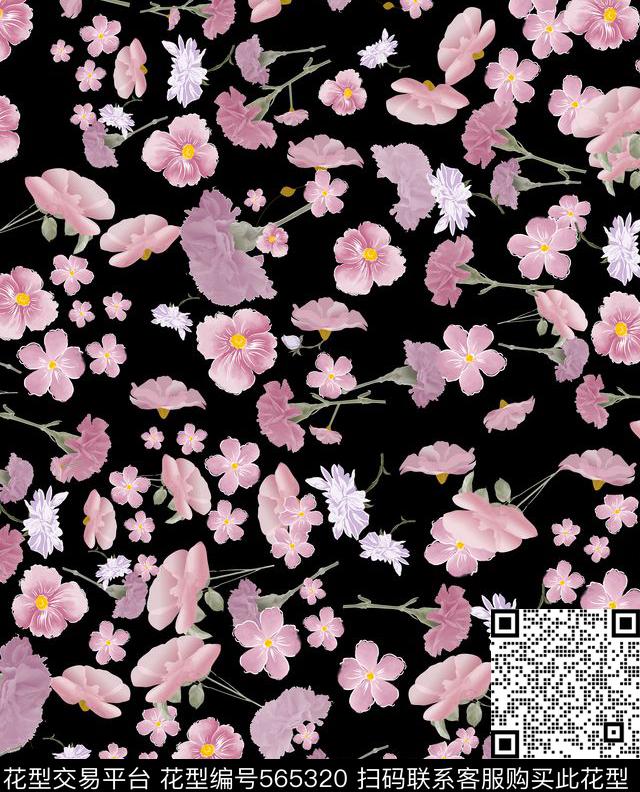 流行时尚粉色花卉传统印花华亿平台下载（图片编号: 565320） - 瓦栏（Walan）