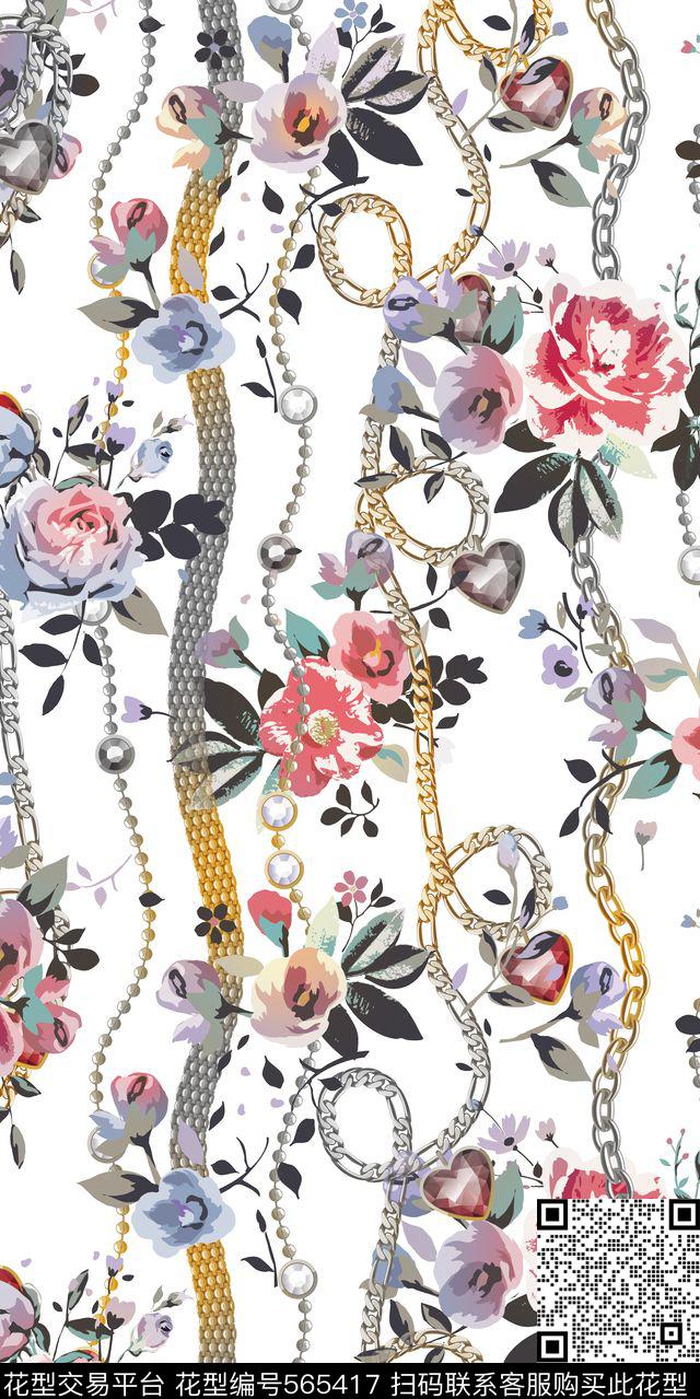 花卉几何链条数码印花华亿平台下载（图片编号: 565417） - 瓦栏（Walan）