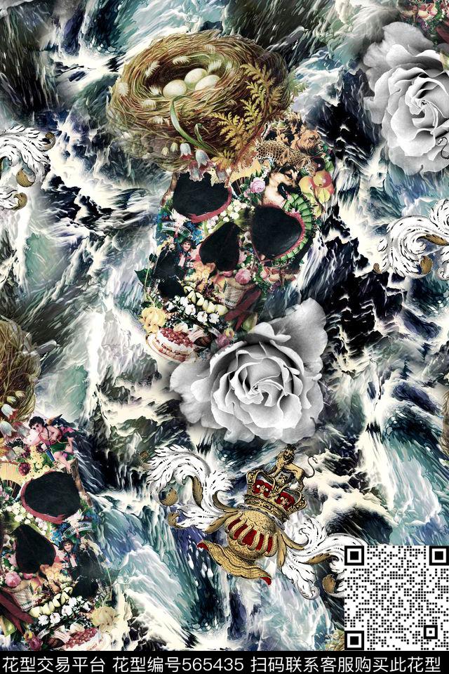 抽象纹理骷髅头数码印花华亿平台下载（图片编号: 565435） - 瓦栏（Walan）