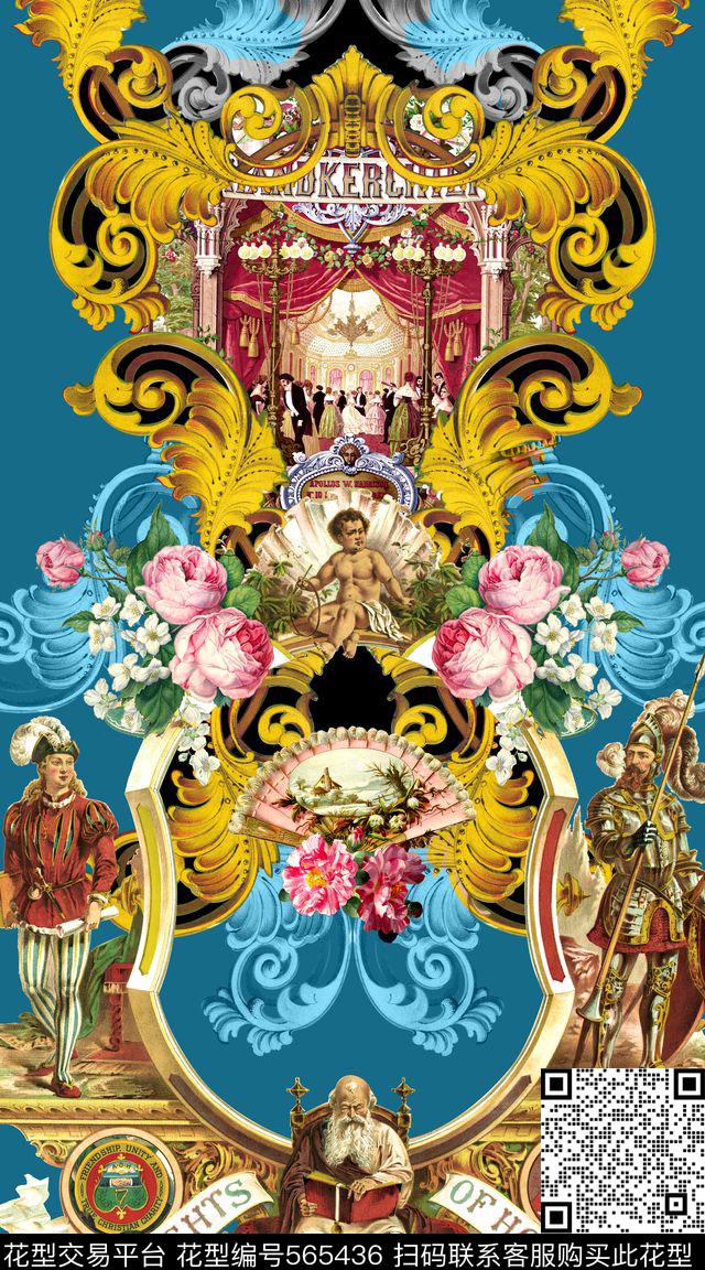 欧式复古卷草数码印花华亿平台下载（图片编号: 565436） - 瓦栏（Walan）