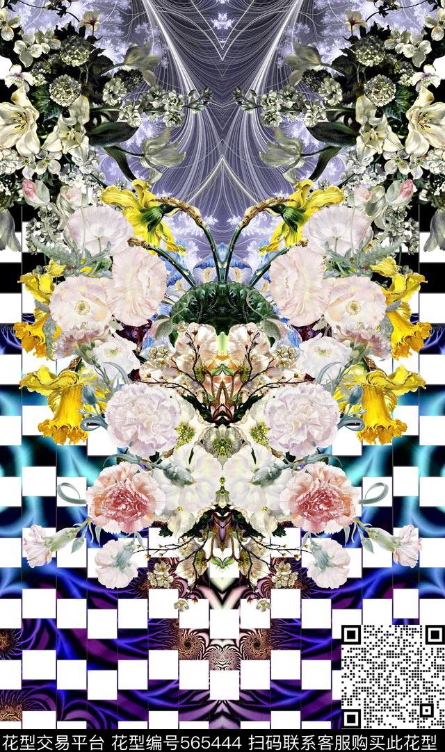 花卉定位抽象数码印花华亿平台下载（图片编号: 565444） - 瓦栏（Walan）