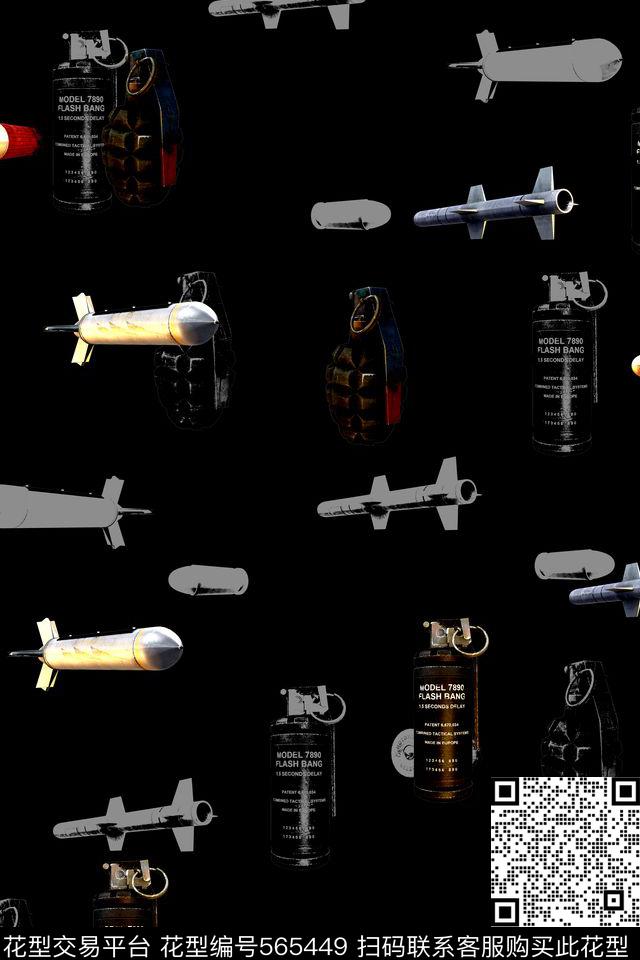 复古四方连续武器子弹数码印花华亿平台下载（图片编号: 565449） - 瓦栏（Walan）