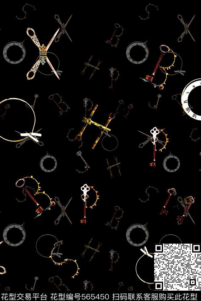 金属质感四方连续钥匙字母数码印花华亿平台下载（图片编号: 565450） - 瓦栏（Walan）