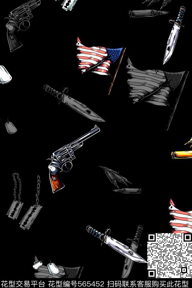 刀枪复古金属国旗数码印花华亿平台下载（图片编号: 565452） - 瓦栏（Walan）