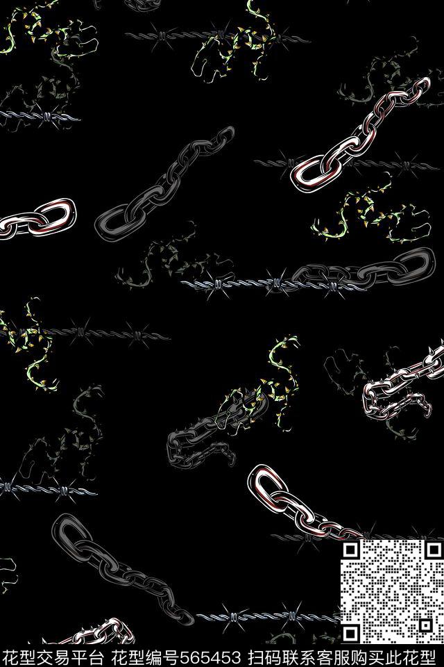 复古金属四方连续铁链数码印花华亿平台下载（图片编号: 565453） - 瓦栏（Walan）