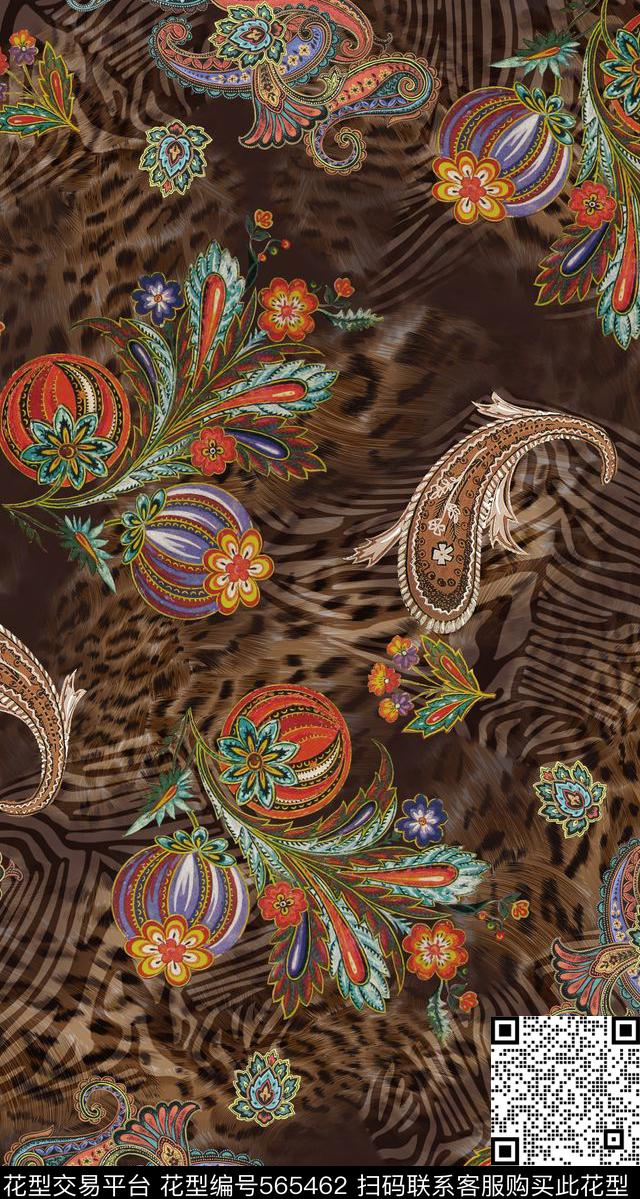 虎皮佩兹利抽象几何数码印花华亿平台下载（图片编号: 565462） - 瓦栏（Walan）