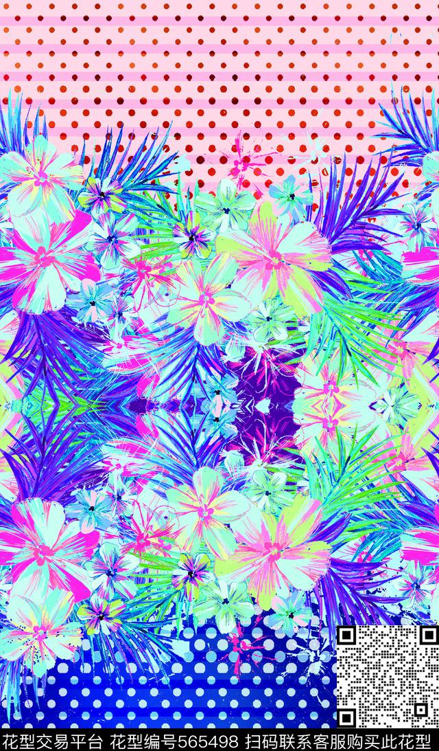 潮流时尚花卉旗袍定位花卉条纹波点数码印花华亿平台下载（图片编号: 565498） - 瓦栏（Walan）