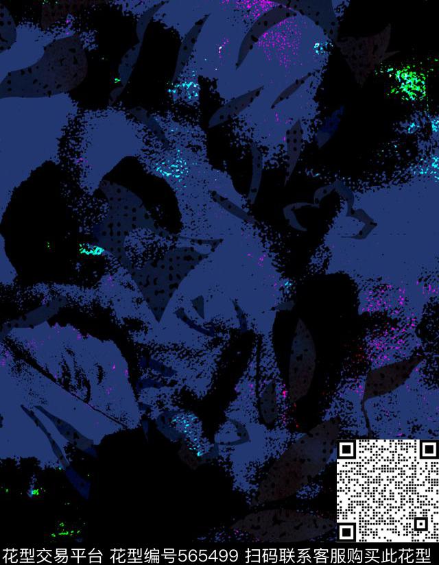 抽象花卉男装抽象蓝色肌理底纹传统印花华亿平台下载（图片编号: 565499） - 瓦栏（Walan）