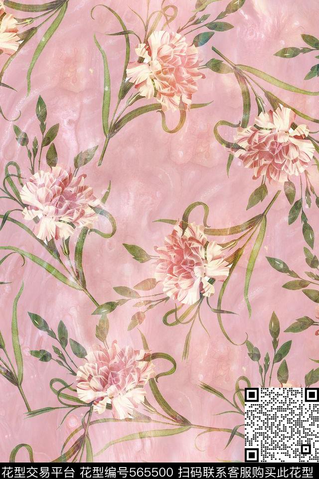 复古花卉手绘粉彩数码印花华亿平台下载（图片编号: 565500） - 瓦栏（Walan）