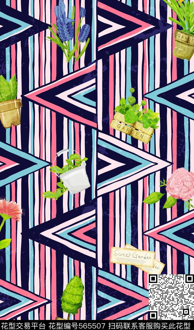 笔触彩条草数码印花华亿平台下载（图片编号: 565507） - 瓦栏（Walan）