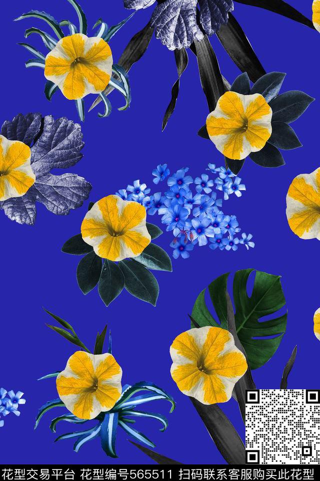 花卉纯色底复古数码印花华亿平台下载（图片编号: 565511） - 瓦栏（Walan）