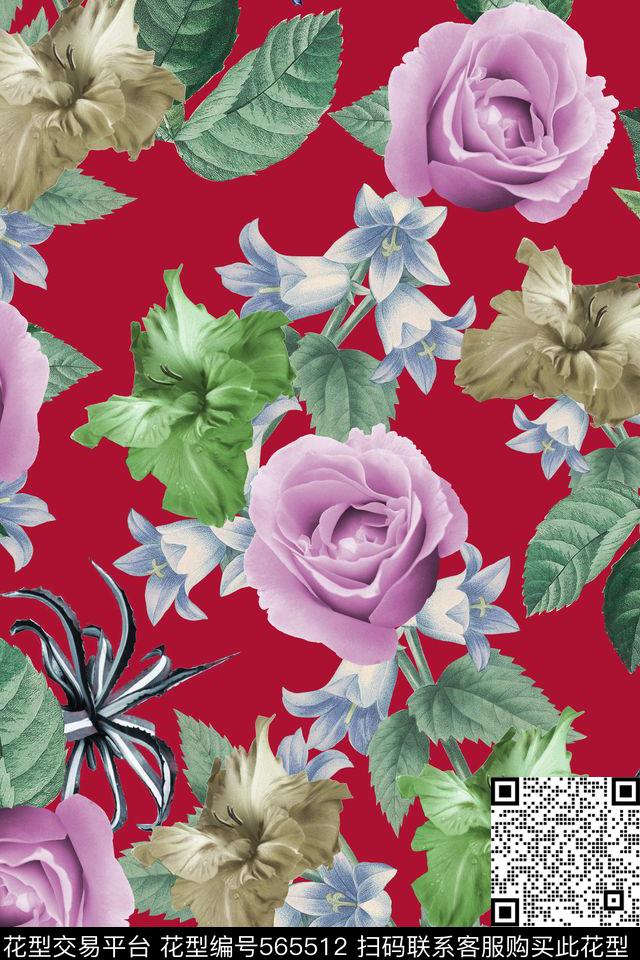 花卉复古纯色底数码印花华亿平台下载（图片编号: 565512） - 瓦栏（Walan）