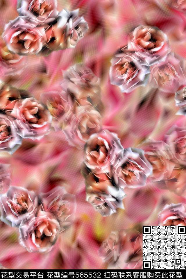 丝绸抽象朦胧花卉丝绸华亿平台数码印花华亿平台下载（图片编号: 565532） - 瓦栏（Walan）