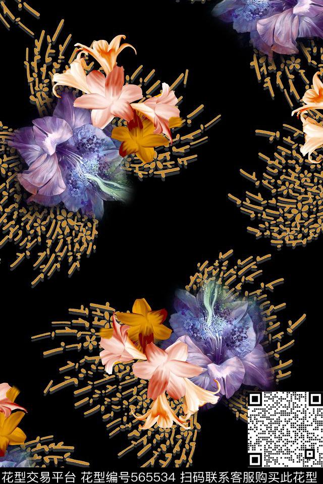 时尚抽象图案花卉海草图案数码印花华亿平台下载（图片编号: 565534） - 瓦栏（Walan）