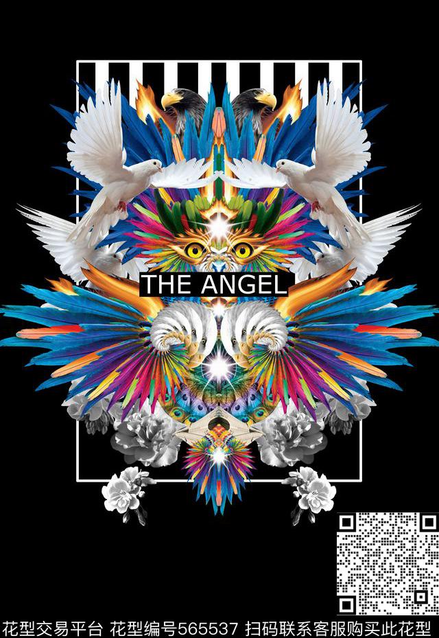 潮流时尚定位定位抽象男装白鸽花数码印花华亿平台下载（图片编号: 565537） - 瓦栏（Walan）