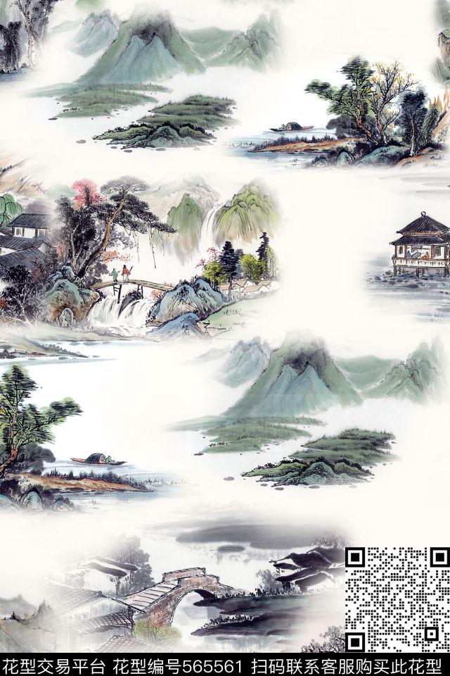 国画绘画国画山水中国风数码印花华亿平台下载（图片编号: 565561） - 瓦栏（Walan）