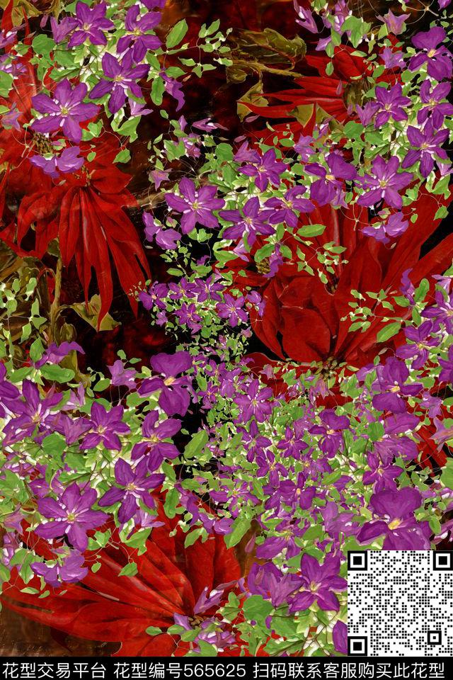 抽象花卉连衣裙半身裙数码印花华亿平台下载（图片编号: 565625） - 瓦栏（Walan）