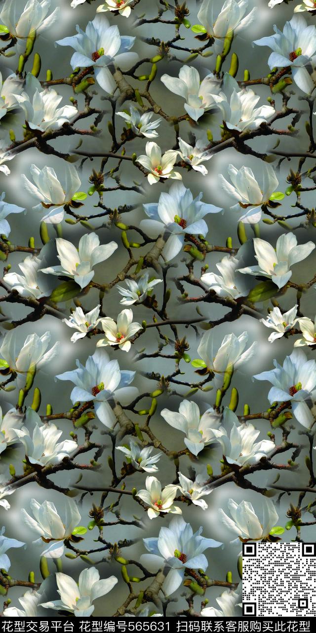 花卉数码玉兰花数码印花华亿平台下载（图片编号: 565631） - 瓦栏（Walan）