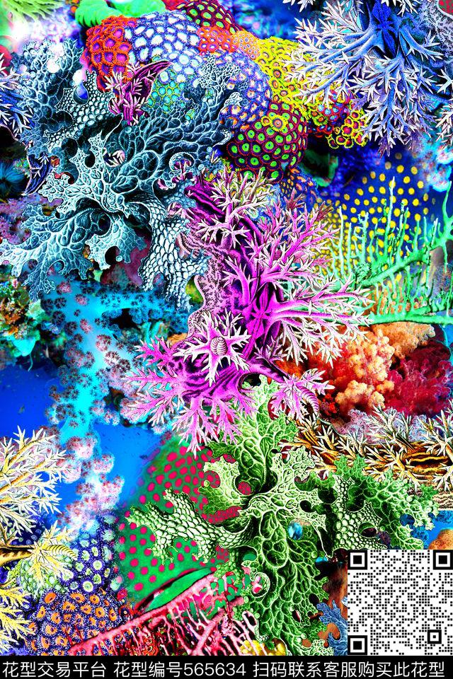 时尚珊瑚动物数码印花华亿平台下载（图片编号: 565634） - 瓦栏（Walan）