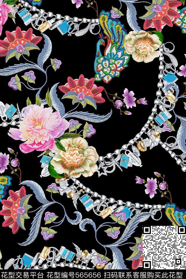 女装潮流时尚大牌油画花卉数码印花华亿平台下载（图片编号: 565656） - 瓦栏（Walan）