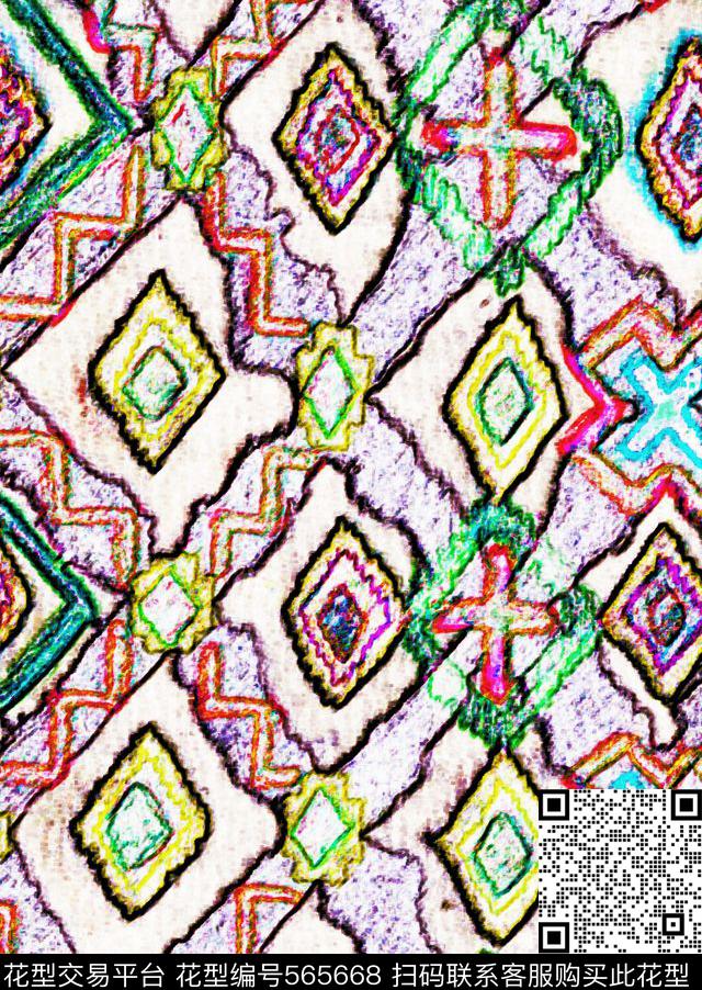 Ethnicgeometricdigital数码印花华亿平台下载（图片编号: 565668） - 瓦栏（Walan）