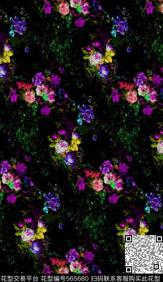 彩色花卉抽象底纹男女装家纺数码印花华亿平台下载（图片编号: 565680） - 瓦栏（Walan）