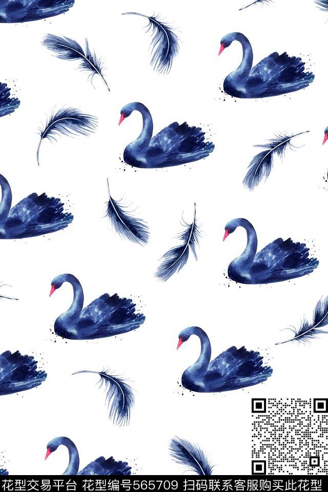 休闲风水彩天鹅羽毛传统印花华亿平台下载（图片编号: 565709） - 瓦栏（Walan）