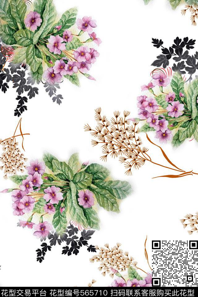 休闲图案水彩花卉数码印花华亿平台下载（图片编号: 565710） - 瓦栏（Walan）