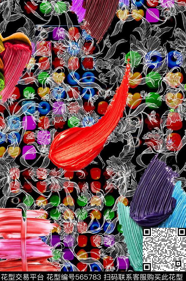 卡通彩色糖果蕾丝笔刷男装女装卫衣数码印花华亿平台下载（图片编号: 565783） - 瓦栏（Walan）