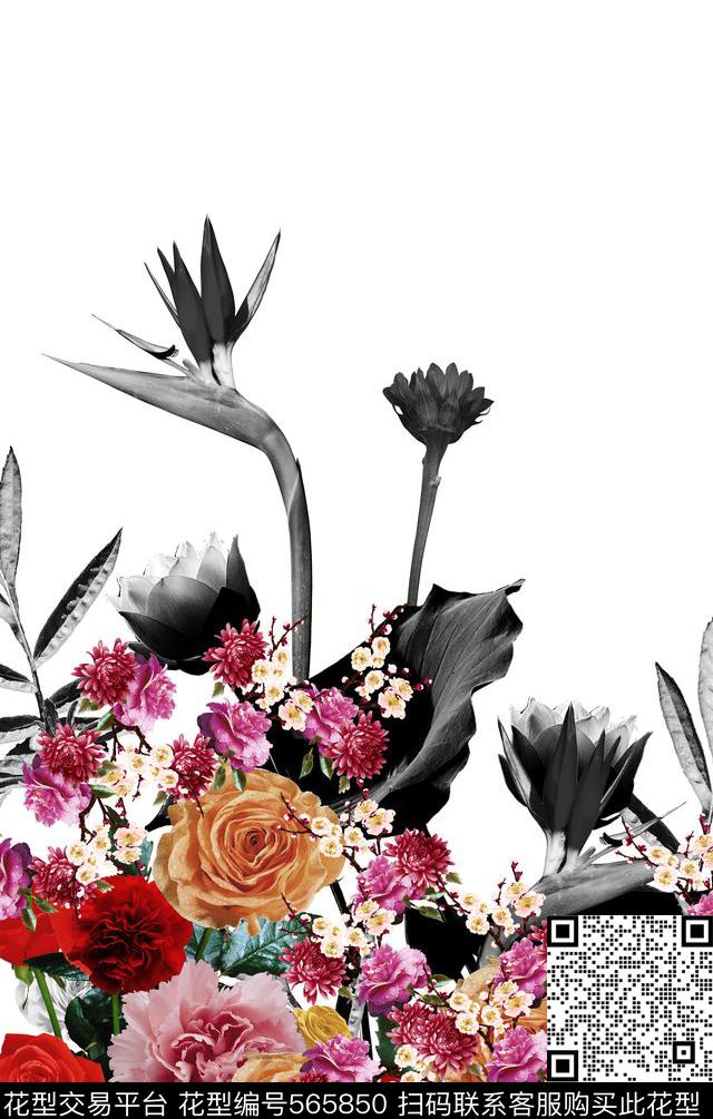 时尚玫瑰荷花数码印花华亿平台下载（图片编号: 565850） - 瓦栏（Walan）