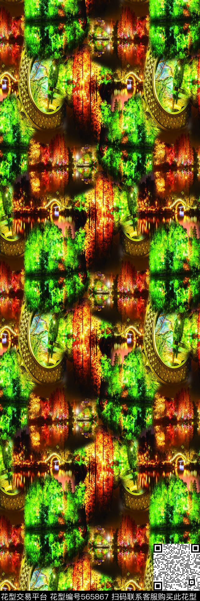 中国风夜景梦幻数码印花华亿平台下载（图片编号: 565867） - 瓦栏（Walan）