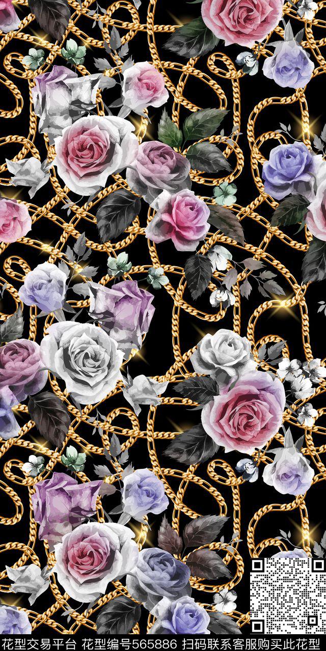 几何花卉链条数码印花华亿平台下载（图片编号: 565886） - 瓦栏（Walan）