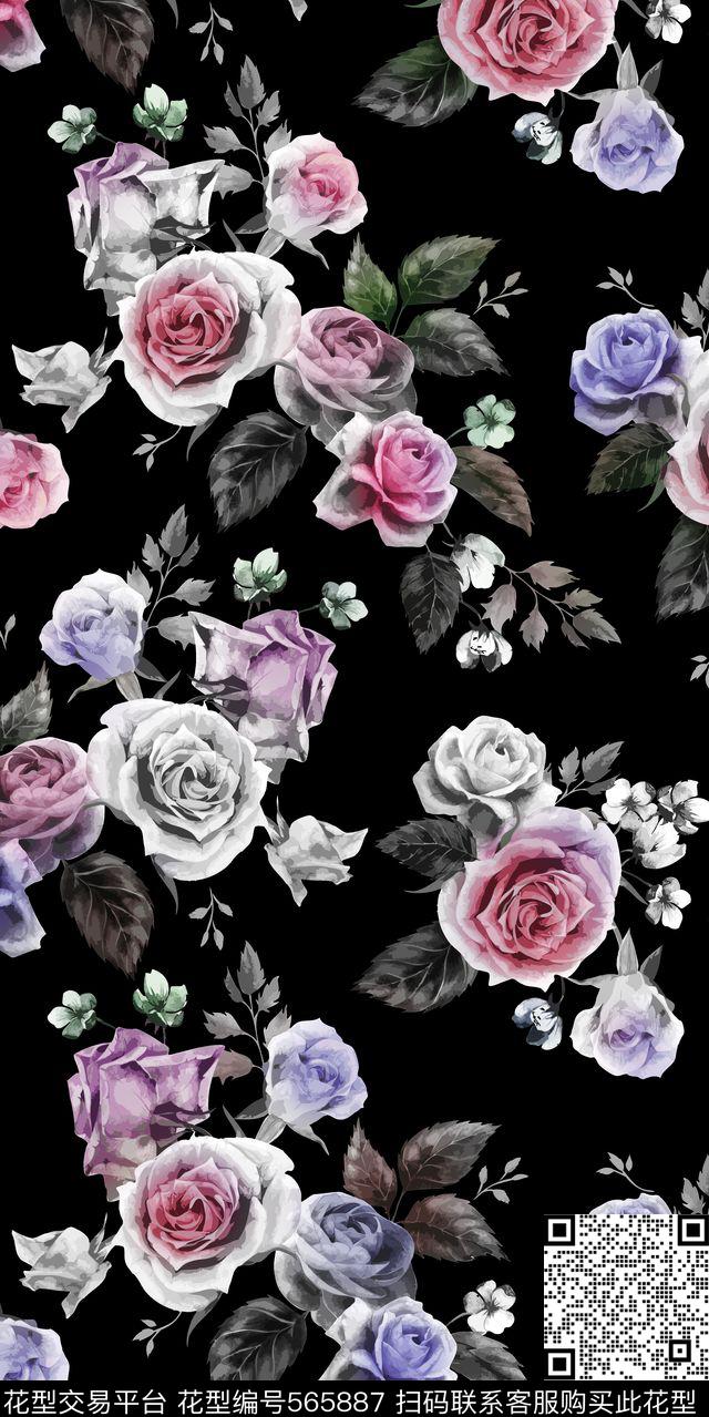 几何花卉链条数码印花华亿平台下载（图片编号: 565887） - 瓦栏（Walan）