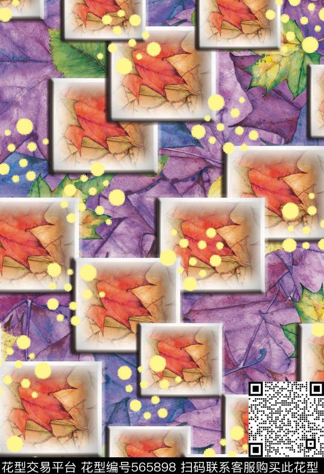风景潮流时尚大牌复古油画树叶枫叶数码印花华亿平台下载（图片编号: 565898） - 瓦栏（Walan）