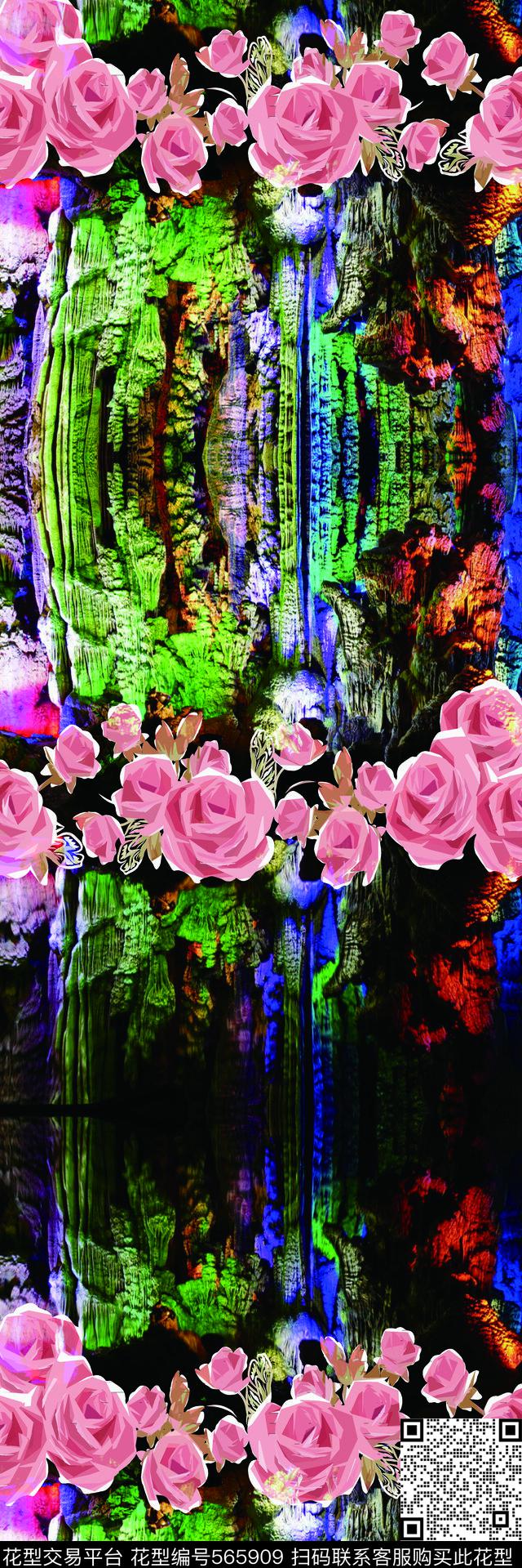 抽象花卉炫丽数码印花华亿平台下载（图片编号: 565909） - 瓦栏（Walan）
